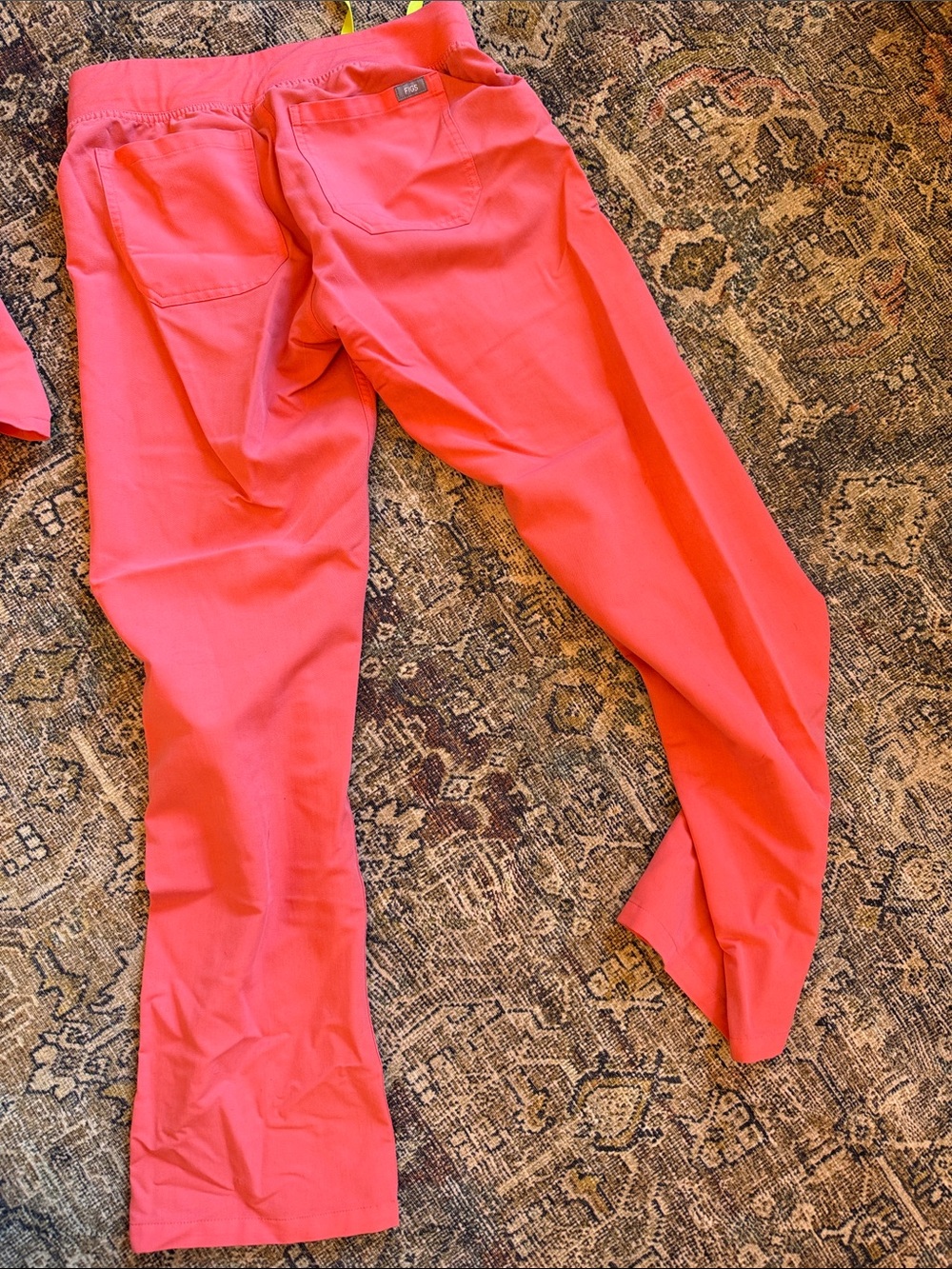 Figs Coral Scrub Top and Jogger Set with Lime Drawstring - Picture 3 of 3